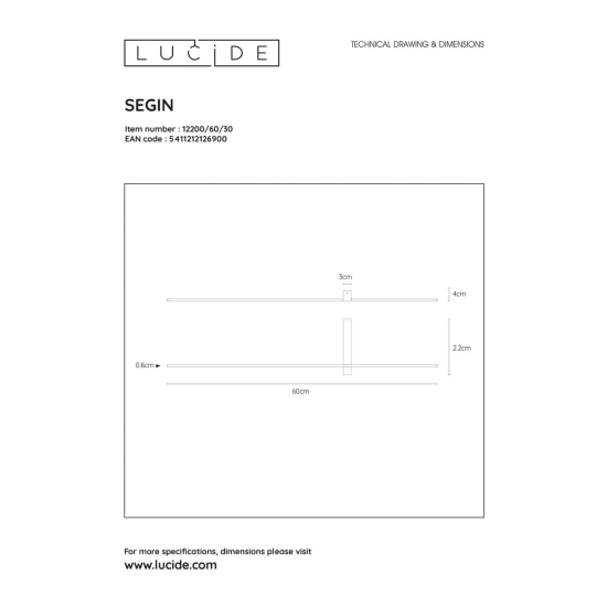 Kinkiet SEGIN LED 1x6W 2700K czarny 60cm 12200/60/30 Lucide - zdjęcie dodatkowe 4